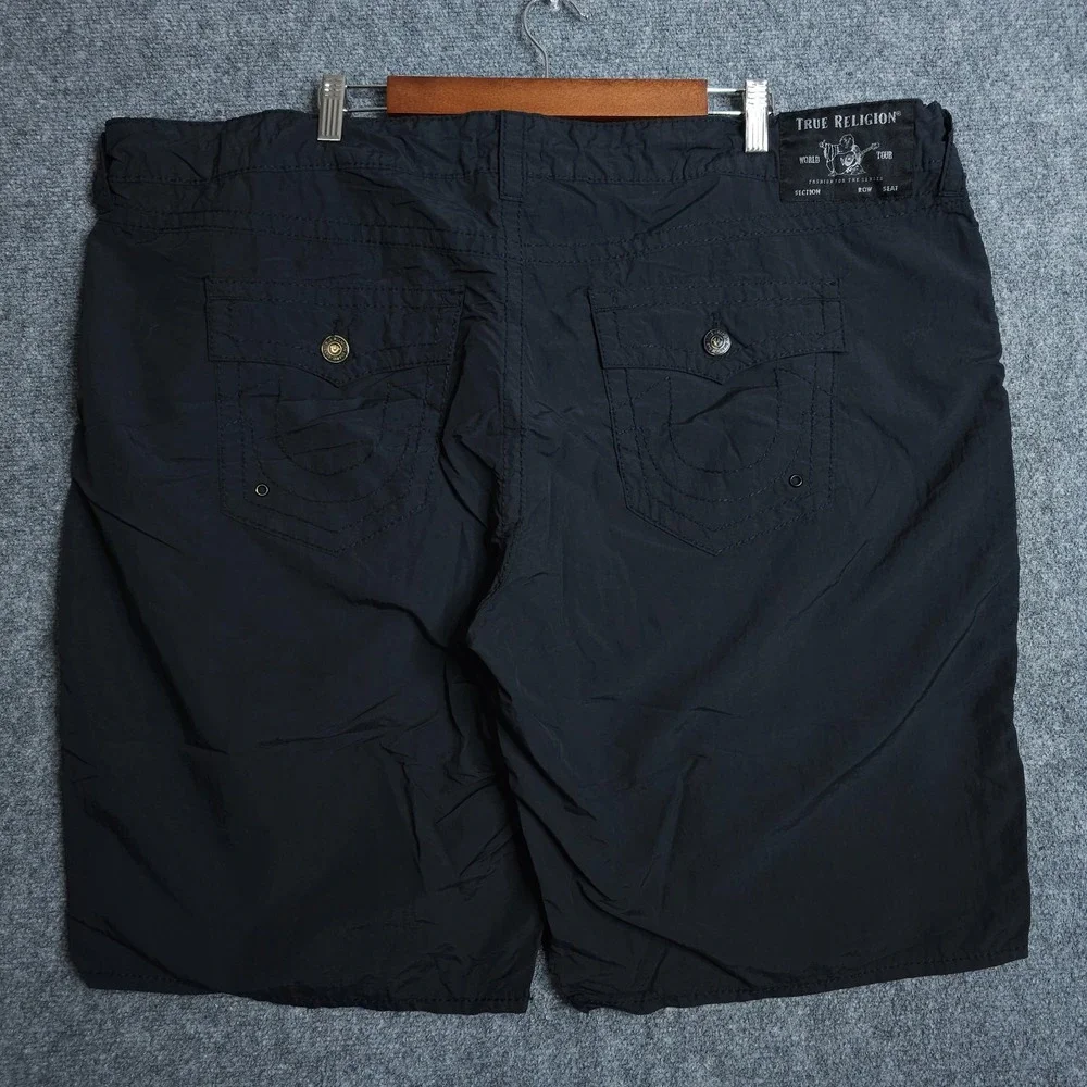 True Religion Big T Ricky Swim Board Shorts Mens 44 Black Relaxed Straight Surf